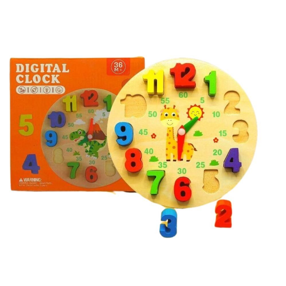 View of Digital Learning Wooden Clock with movable hands