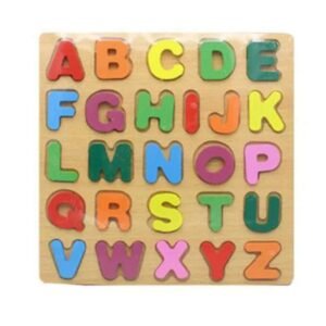Close-up of the ABC puzzle pieces on the 3D Wooden Puzzle Board, helping children learn the alphabet.