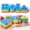 Wooden Blocks Four-Column Shape Matching Toy with colorful geometric shapes for early learning and cognitive development.
