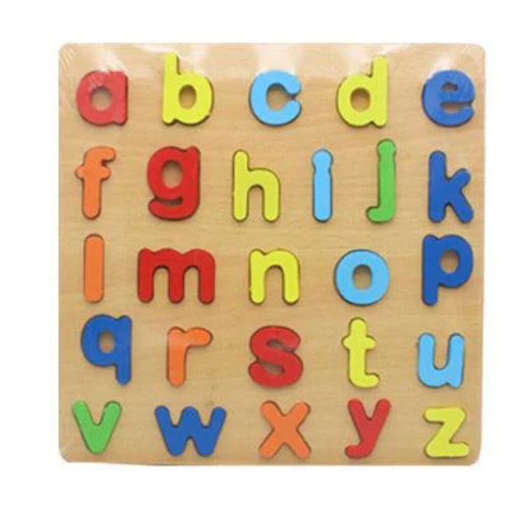 Capital letters of the alphabet on the 3D Wooden Puzzle Board, perfect for teaching kids uppercase letters.