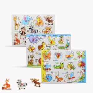 Wooden Animal Peg Puzzle Board showing different animals and insects