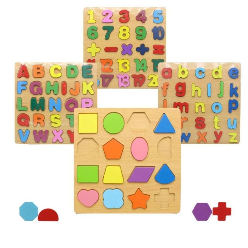 Full view of the 3D Wooden Puzzle Board displaying various educational pieces.