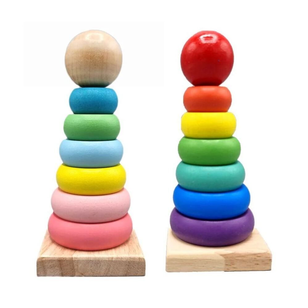 Wooden Rainbow Tower Small W-9 – Colorful stacking toy for toddlers, made from safe wood, perfect for developing fine motor skills and creativity.