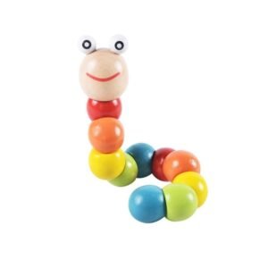Colorful wooden caterpillar toy with flexible string for kids