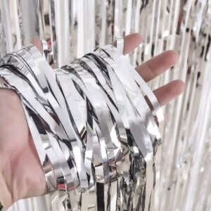Curtains Foil Strips Shiny Silver Shimmer