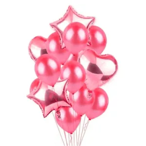 Balloons 6 Metallic + 4 Foil Star&Heart (Pack of 10) PINK