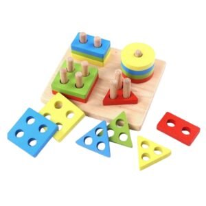 4 Column Wooden Blocks Geometry Shapes Matching A-10