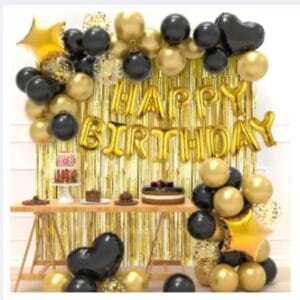 Black & Gold Birthday Decoration Set – 45 Pcs
