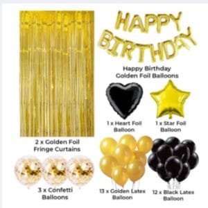 Black & Gold Birthday Decoration Set – 45 Pcs