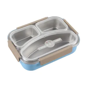 3 Partition Lunch Box Stainless Steel With Spoon & Chopstick