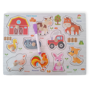 Wooden Farm Animals Knob Puzzle Board