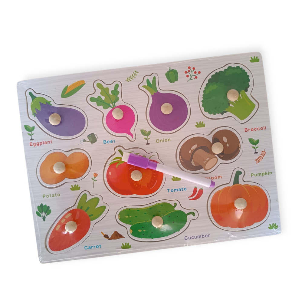 Wooden Vegetables Knob Puzzle Board
