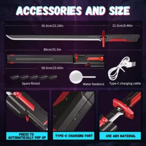 RGB LED Cyber Sword size and included accessories